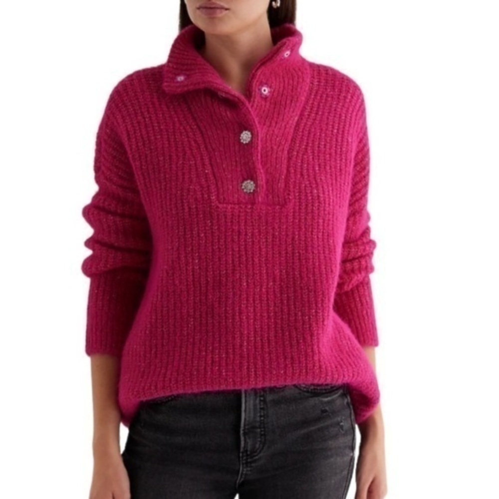 NWT Express Oversized Tunic Sweater 1/4 Button Front Women’s M Magenta Pink